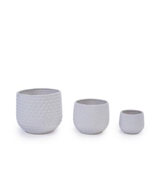 Handmade Glazed Ceramic Planter Set of 3, Diamond Pattern,for Outdoor Garden & Indoor StaircaseUse,Terracotta