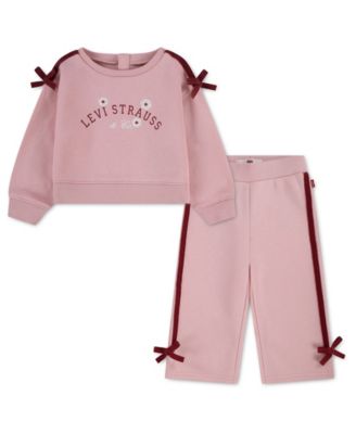 Baby Girls' Crewneck Sweatshirt and Open-Leg Pants, 2-Piece Set