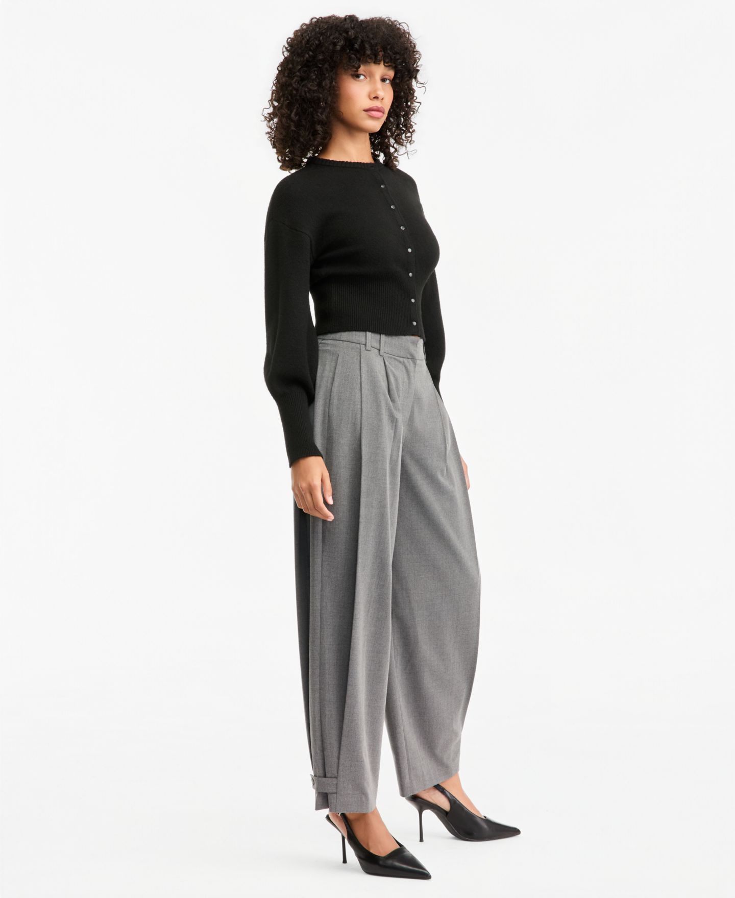 Женские брюки Bar III Pleated Suiting High-Rise Wide-Leg, цвет: Серый меланжевый — фото 2