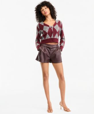 Women's High-Waisted Pleated Faux-Leather Shorts