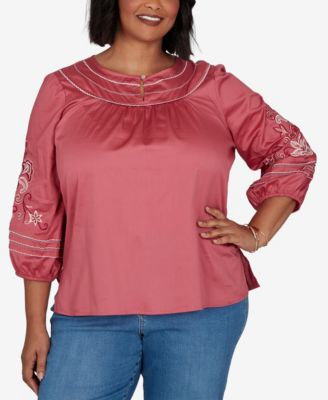 Plus Size Embroidered Sleeve Voile Top