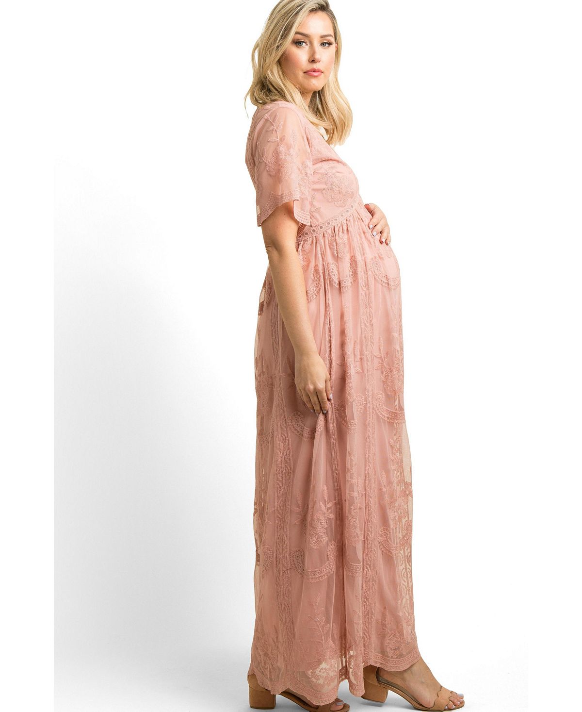 Pinkblush Women's Burgundy Lace Mesh Overlay Maxi Dress view 4 — MAYCSS fashion products