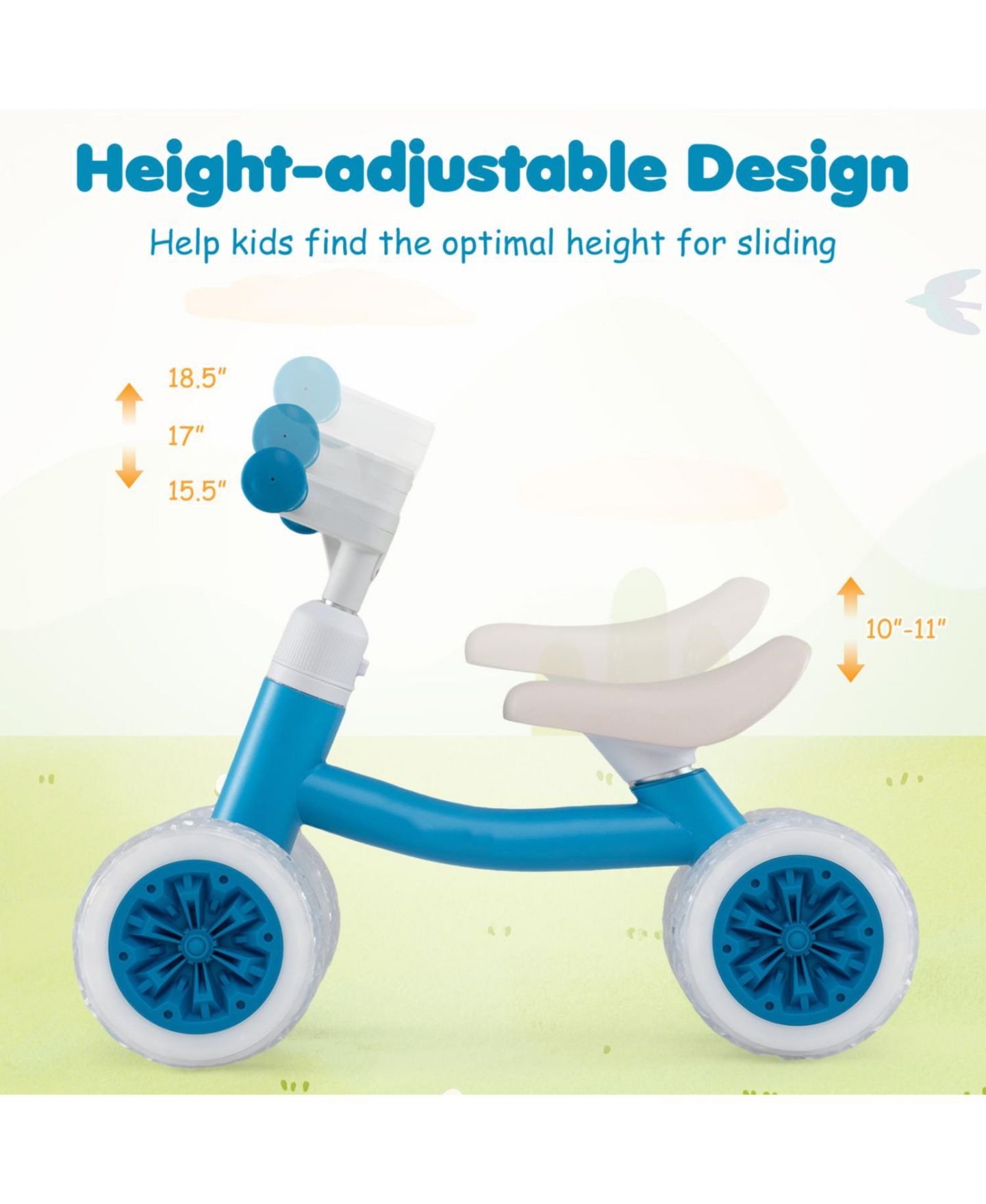 Детская игрушка Slickblue Kids Balance Bike with Adjustable Handlebar, Seat And LED Wheels, цвет: Синий — фото 8