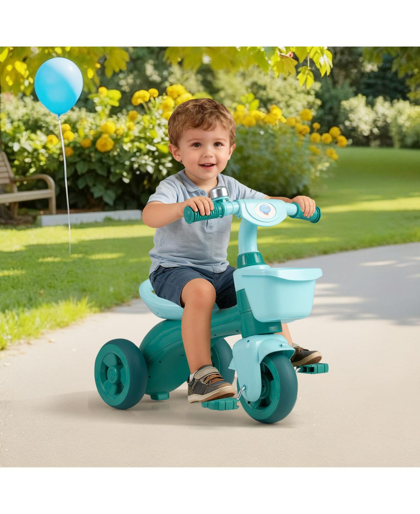 Детская игрушка Slickblue Kids Tricycle with Front Basket, Bell and Limited Steering, цвет: Зелёный — фото 2