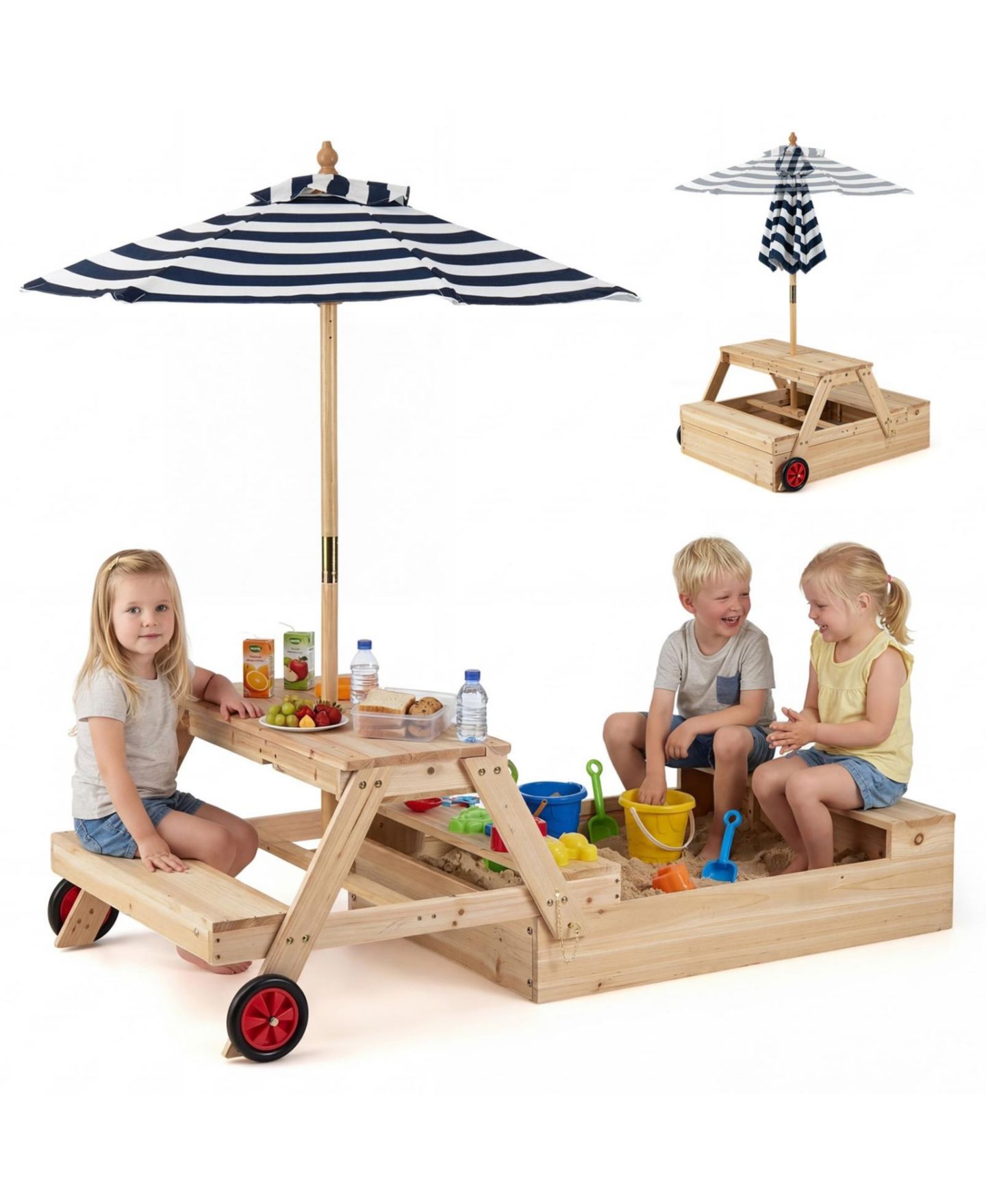 Детская игрушка SUGIFT 2 in 1 Convertible Sandbox Picnic Table, Fir Wood with Adjustable Umbrella, Accommodates 3 Children, Ages 3+ — фото 8