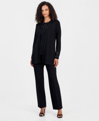 Women's Open-Front Grommet-Trim Cardigan & Crewneck Grommet-Trim Sleeveless Top