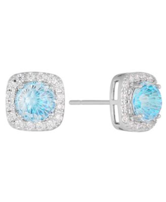 Sterling Silver Starlight Cubic Zirconia Cushion Halo Stud Earrings