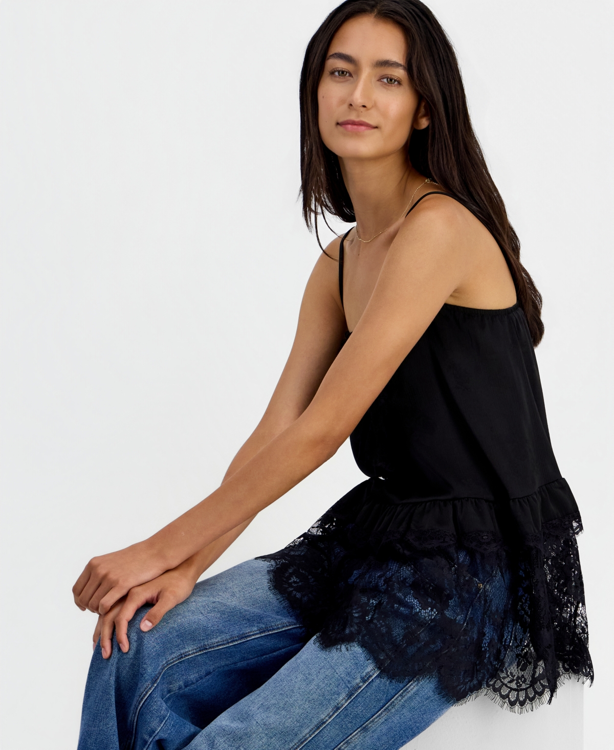 And Now This Women's Lace Trim Long Ruffle-Trim Camisole, Macy's Exclusive