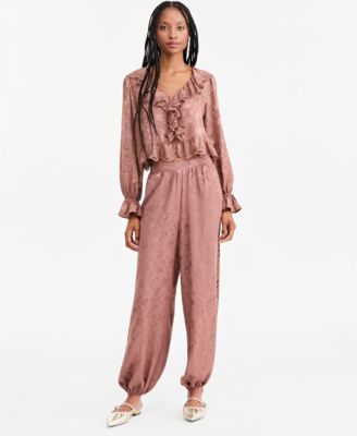 Petite Pull-On Balloon Satin Jacquard Pants