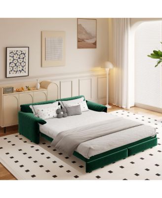 66" 3-in-1 Convertible Queen Pull-Out Velvet Sleeper Sofa with Storage