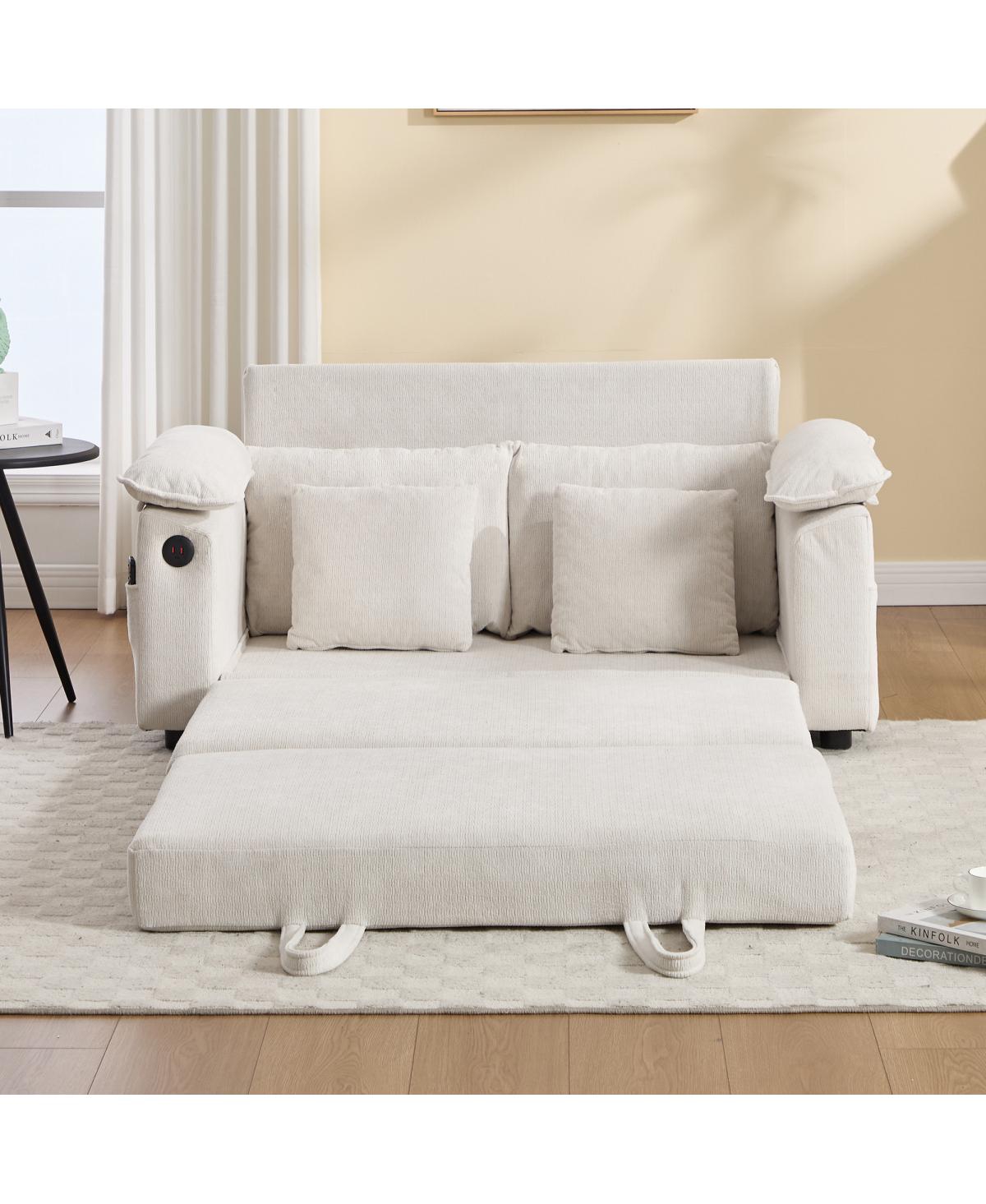 Streamdale Furniture 58" 3-in-1 Upholstered Convertible Futon Sofa Bed with Side Pockets
