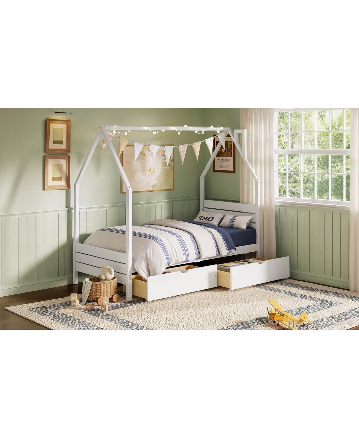 Streamdale Furniture Montessori House Twin Bed Frame with 2 Storage Drawers