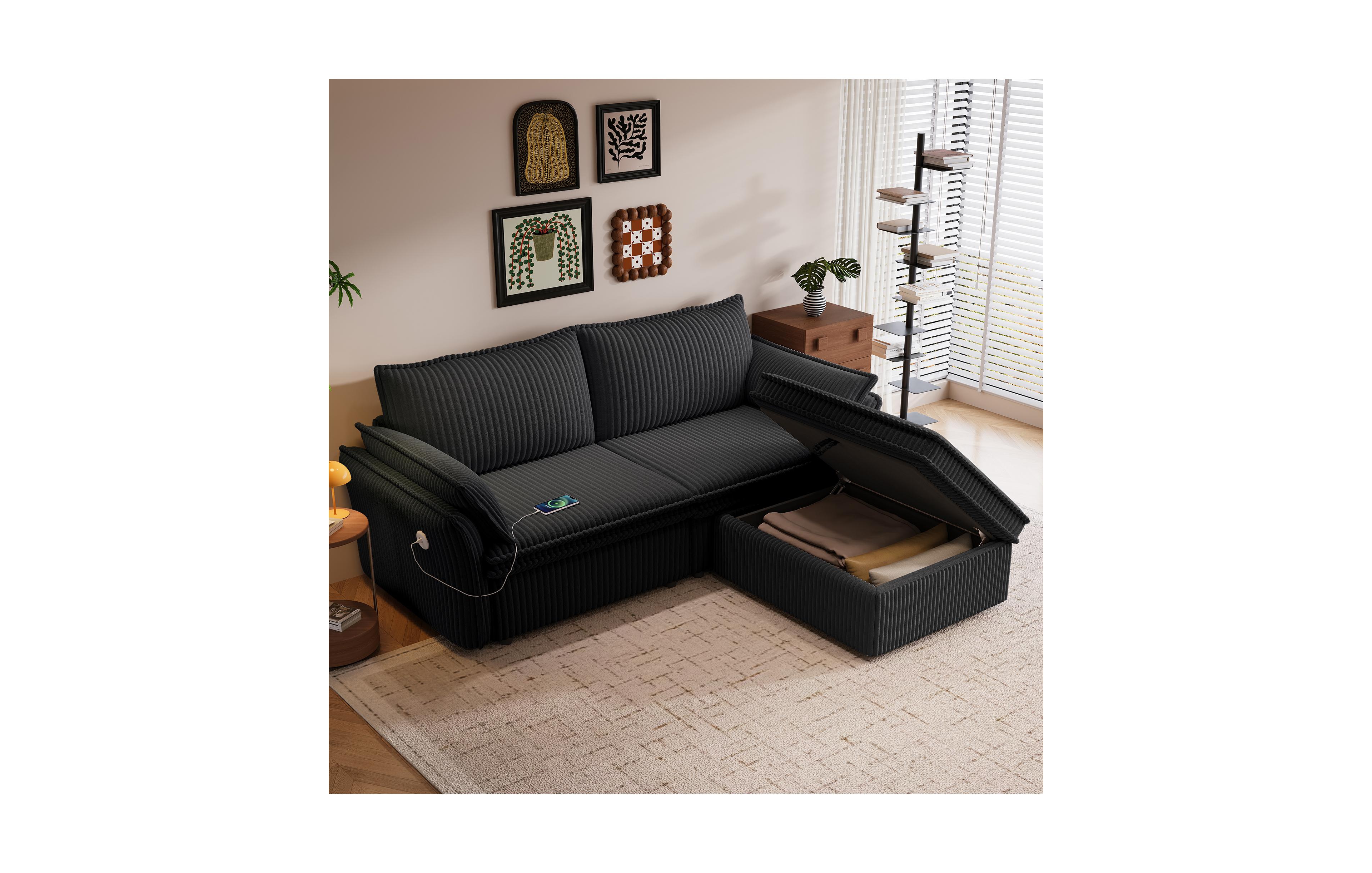 Boyel Living 85" Convertible Sofa Bed, 2-in-1 Plush Fleece Pull-Out Couch with Wood Frame, 600 lbs Capacity for Room