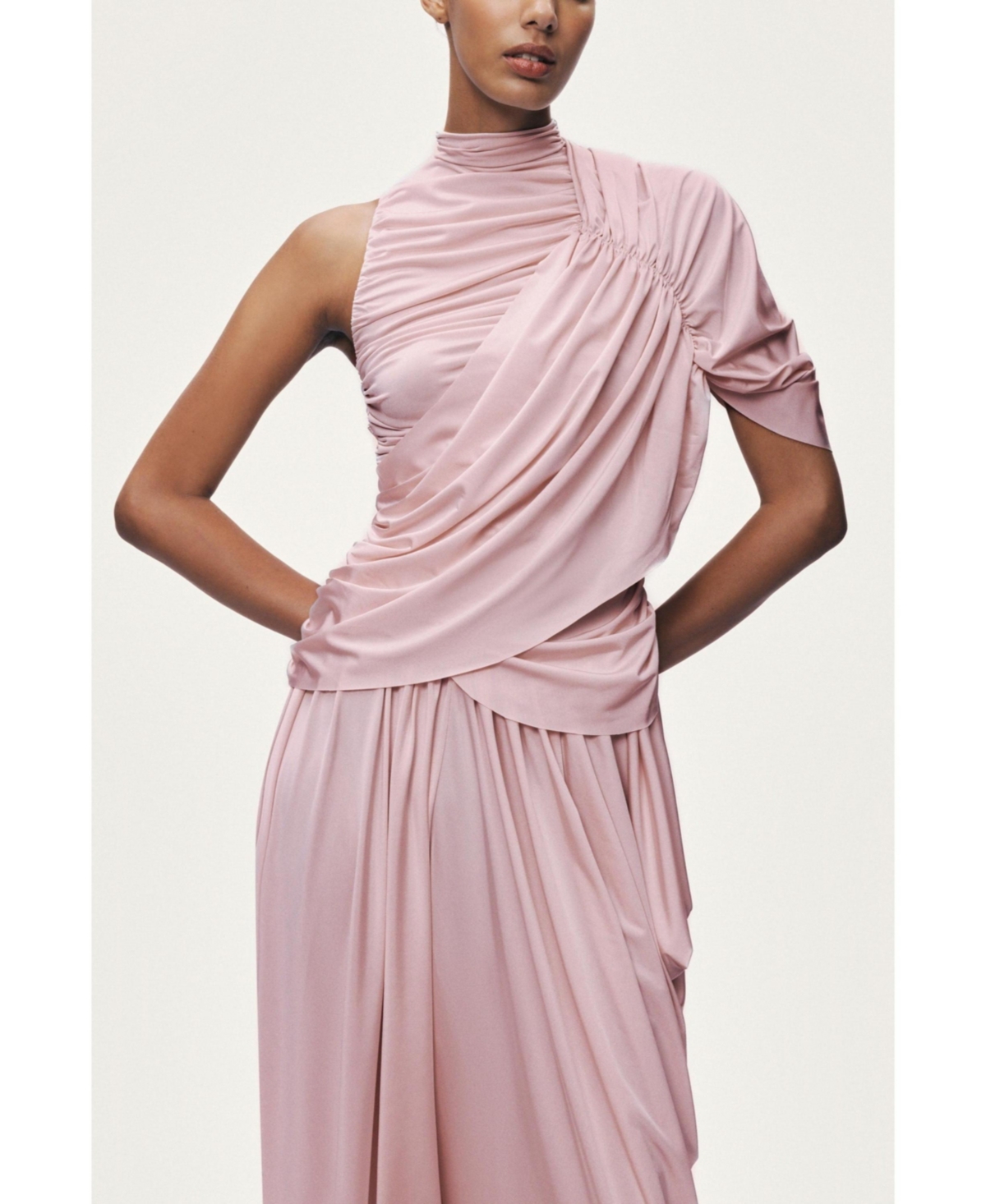 Nocturne Women's Asymmetric Sleeve Draped Blouse