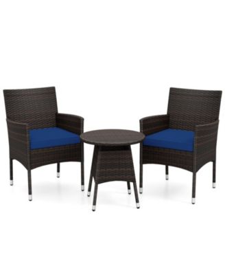 3 Piece Patio Bistro Furniture Set with 2 Rattan Chairs and Round Side Table