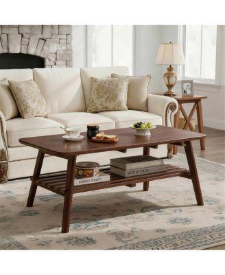 Mid-Century Wooden Coffee Table with Storage Shelf