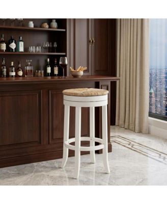 30" Solid Wood Swivel Backless Bar Height Bar Chair