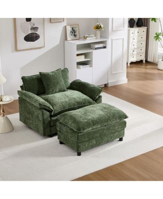  44.5" Modern Chenille Accent Chair with Ottoman