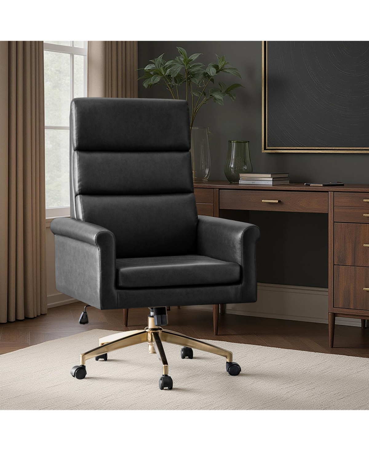 Hulala Home Morpheus 46.5"H Transitional Leather Tilting Adjustable Height Executive Chair with Ergonomic Segmented Back