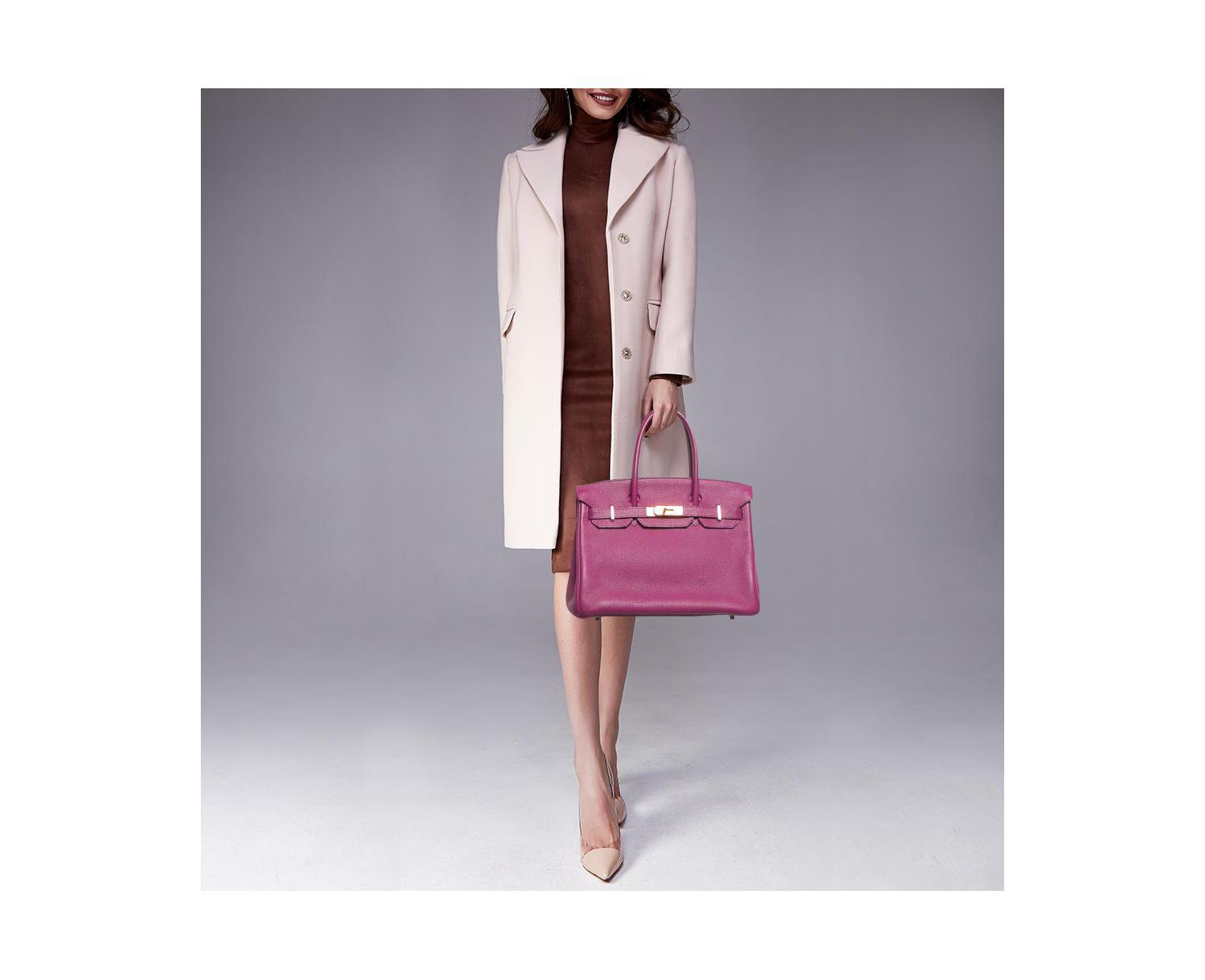 Pre-Owned HERMES women's Anemone Togo Leather Birkin 30 Bag with Hardware