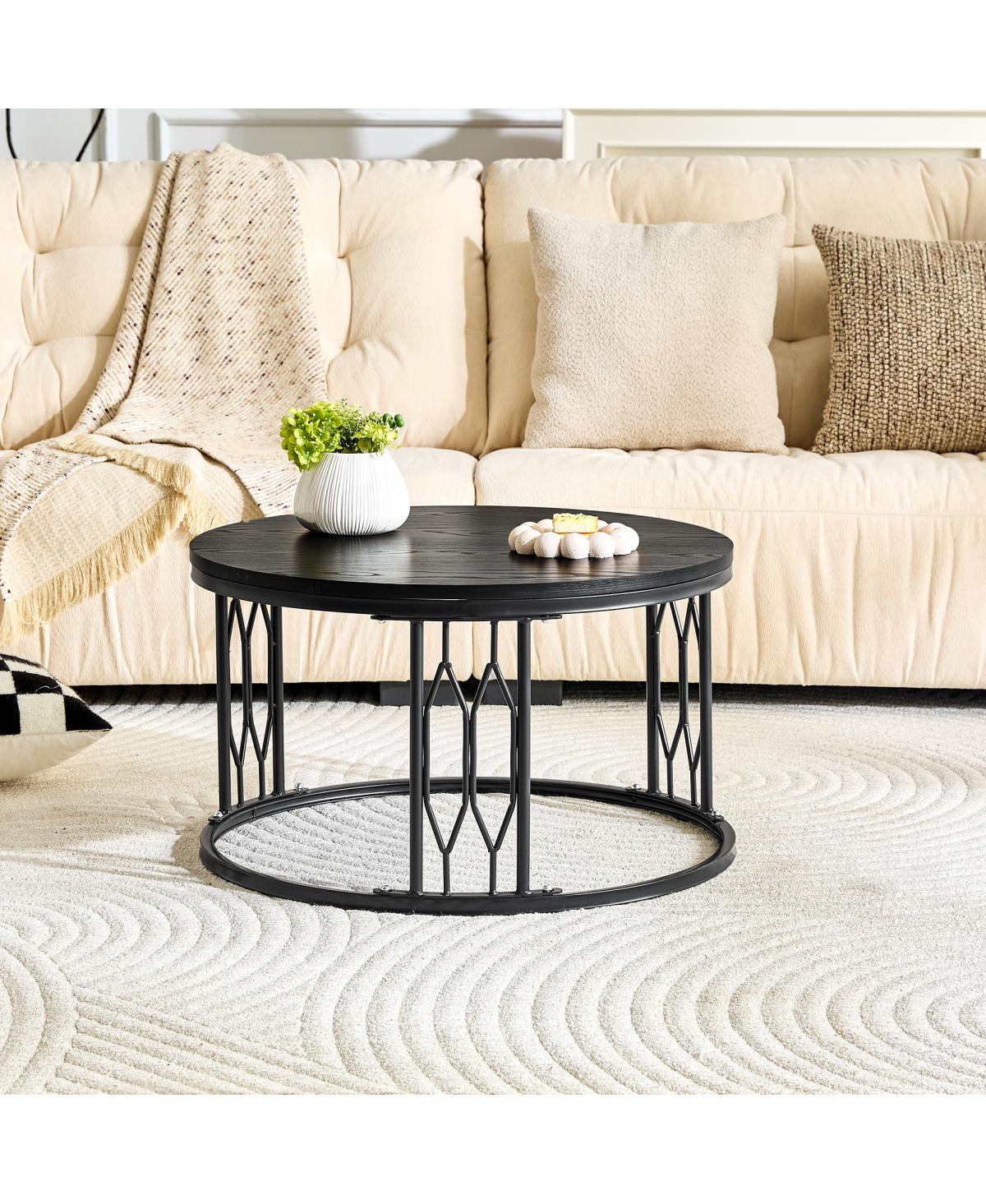 Streamdale Furniture 27.5-inch Round Mdf Coffee Table with Industrial Metal Frame