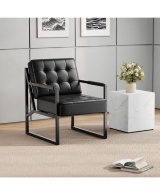PU Leather Accent Chair, Mid Century Modern Armchair with Thick Cushion and Metal Frame, Comfy Seating for Living Room, Bedroom
