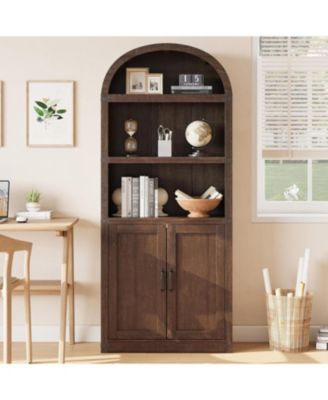 5-Shelf Wooden Bookcase Cabinet with Doors Tall Farmhouse Display Storage Rack, Deep Vintage Library Bookshelves for Office and Living Room