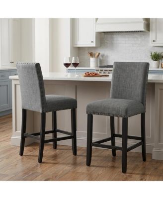 Set of 2 26" Wood and Fabric Counter Height Bar Chairs