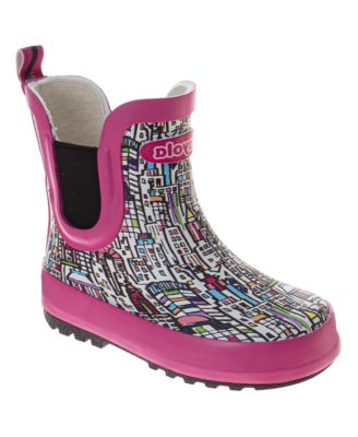 Girls( 7 to 12 ) City Print Rain Boots Waterproof Pull On Rubber Boots with Elastic Side Panels (Toddler/Little Kids)