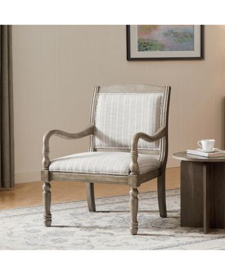 Vintage Upholstered Accent Chair with Solid Wood Frame and Spindle Legs