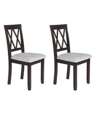 Set of 2 Upholstered Dining Chairs with Solid Wood Legs