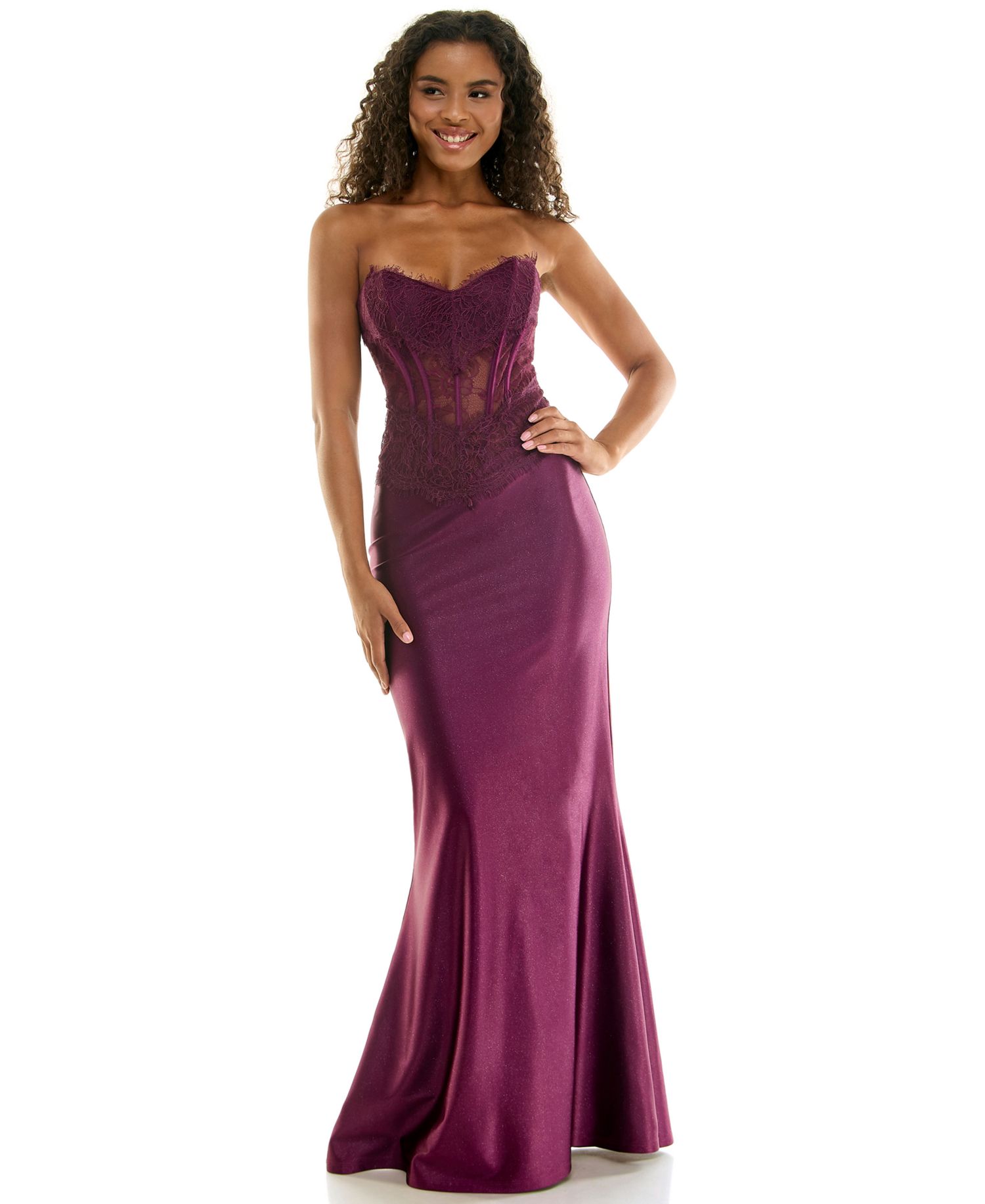 Juniors' Corset Lace Glitter Satin Dress
