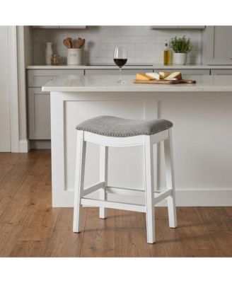 26" Solid Wood and Linen Blend Backless Counter Height Bar Chair