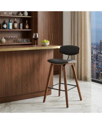 29" Faux Leather and Iron Low Back Bar Height Bar Chair