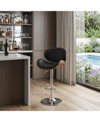 25" Faux Leather and Solid Wood Swivel Low Back Adjustable Height Bar Chair