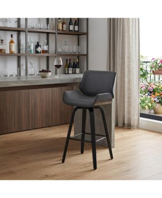 30" Faux Leather and Iron Bar Height Swivel Bar Chair