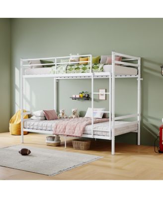 Twin Over Twin Metal Bunk Bed with Ladder and Guardrail