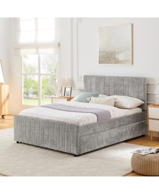 Full Size Vertical Striped Upholstered Pull-out Trundle Bed