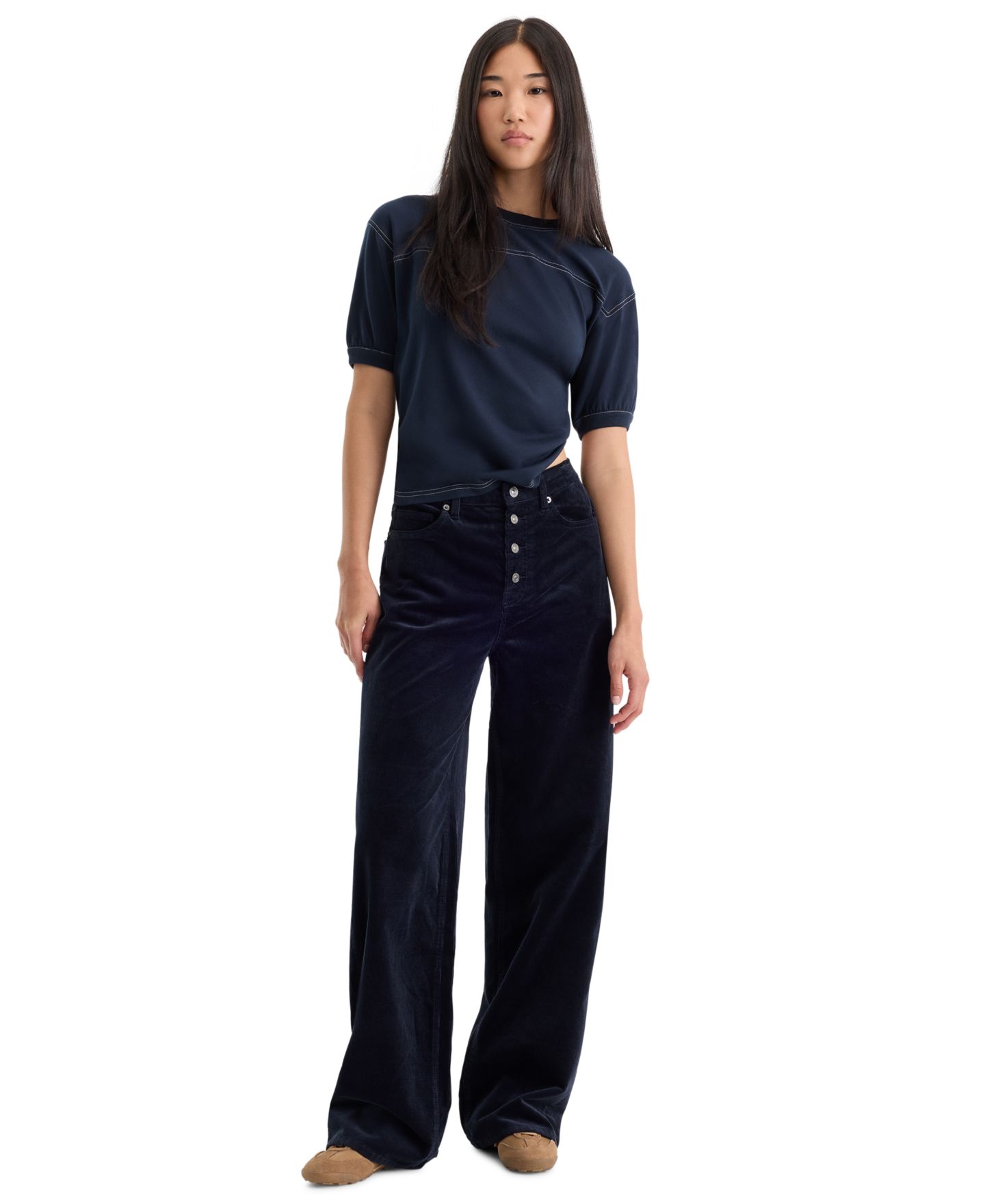 Женские джинсы Good American Vintage High-Rise Wide-Leg Corduroy, цвет: Тёмно-синий — фото 3