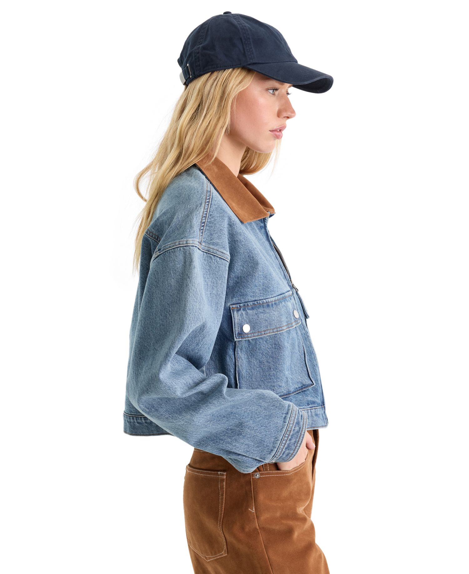 Women's Collared Button-Front Denim Jacket