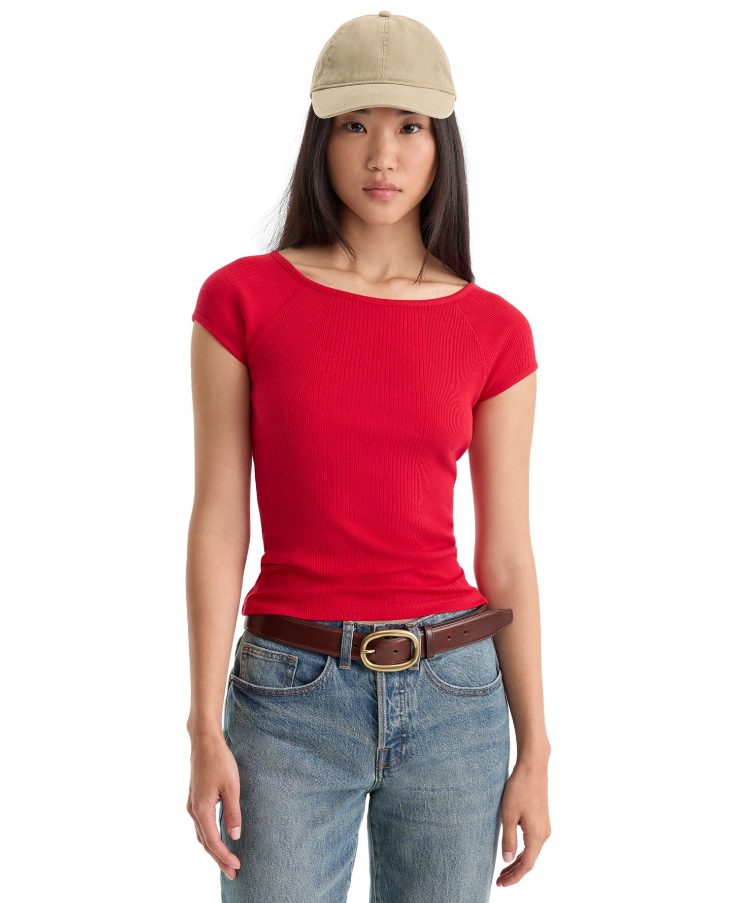 Women's Collarless Short-Sleeve Cotton Top