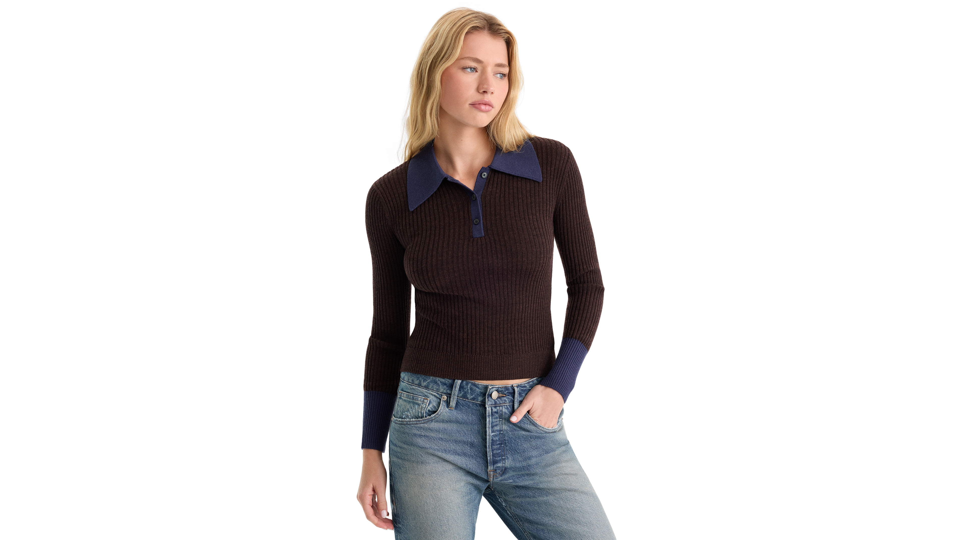 Good American Women's Collared Long-Sleeve Sweater