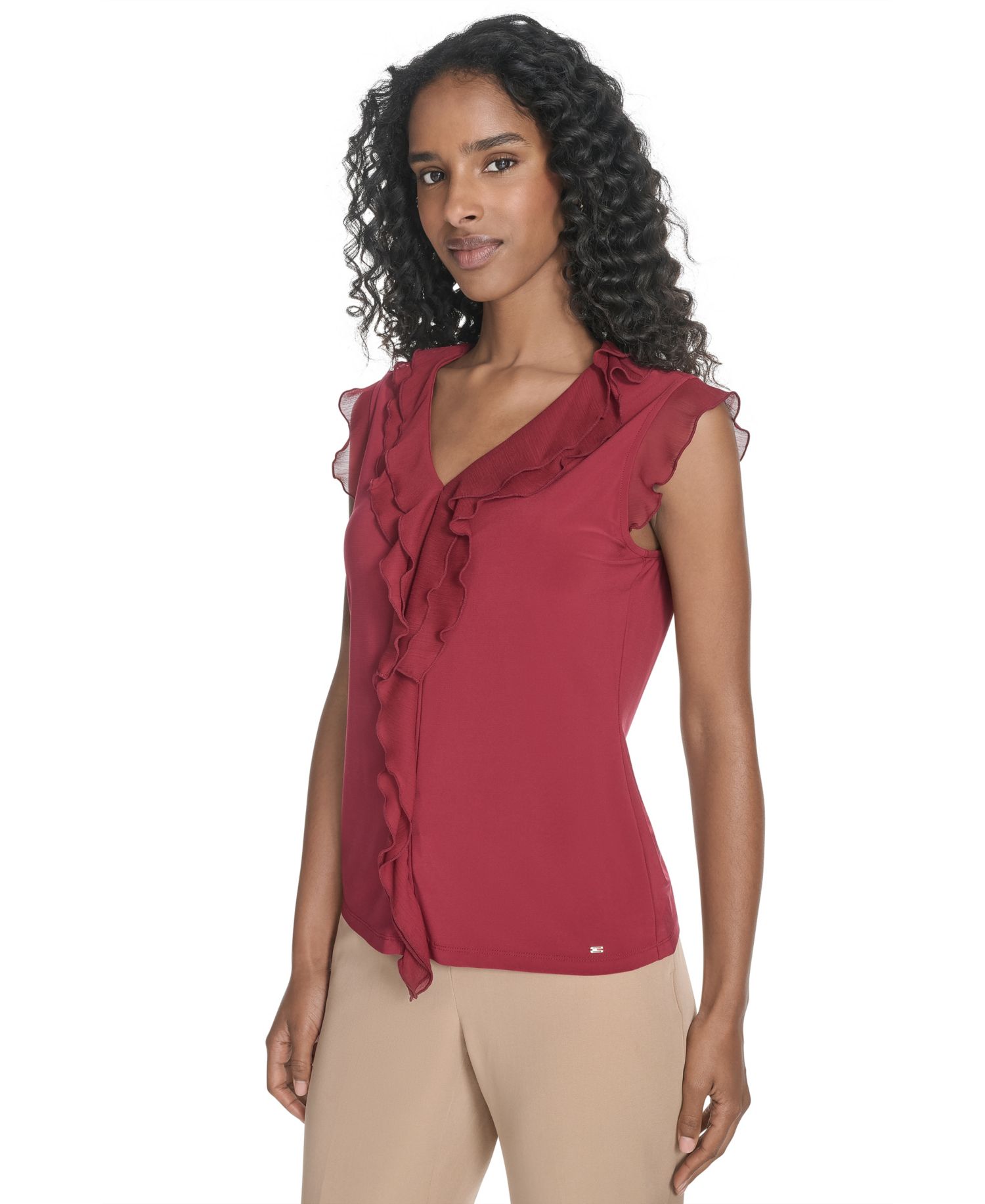 Women's V-Neck Sleeveless Ruffle Top