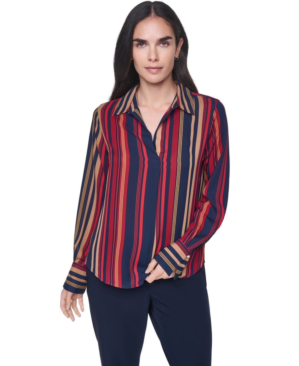 Tommy Hilfiger Women's Long-Sleeve Striped Popover Blouse