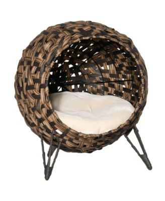 20.5 in Elevated Hand-Woven Wicker Cat Bed House Condo with Cushion