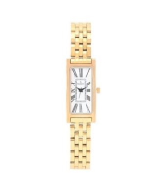 Women's 35x18mm 14K Gold-Plated Rectangular Roman Numeral Stainless Steel Watch