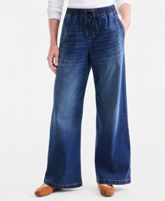 Women's Petite High-Rise Wide-Leg Pull-On Jeans