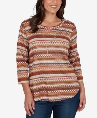 Women's Classic Textured Stripe Knit Top With Necklace