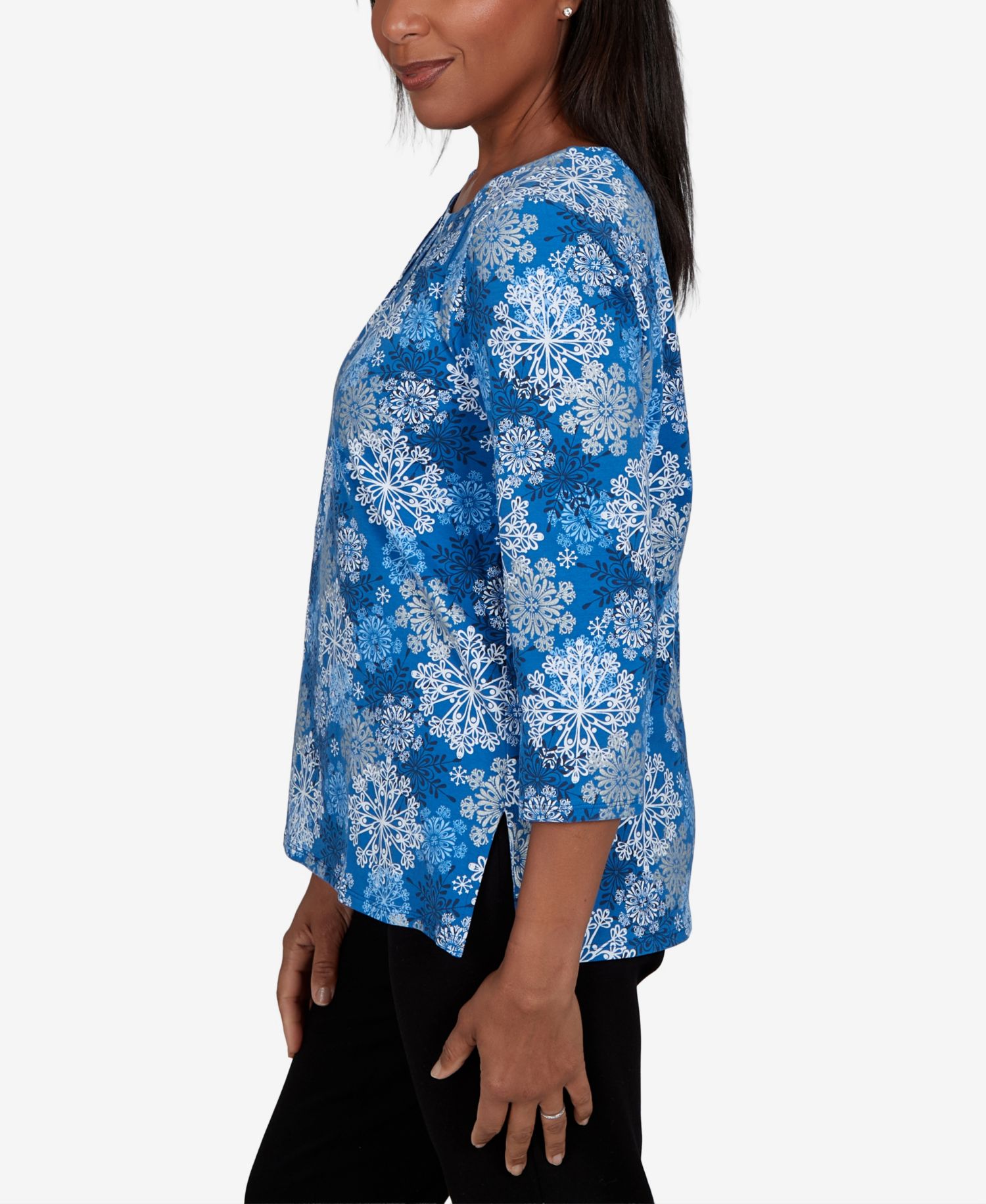 Women's Classic Blue Snowflake Print Knit Top