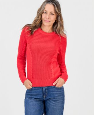 Petite Mixed Rib Cable Crew Sweater